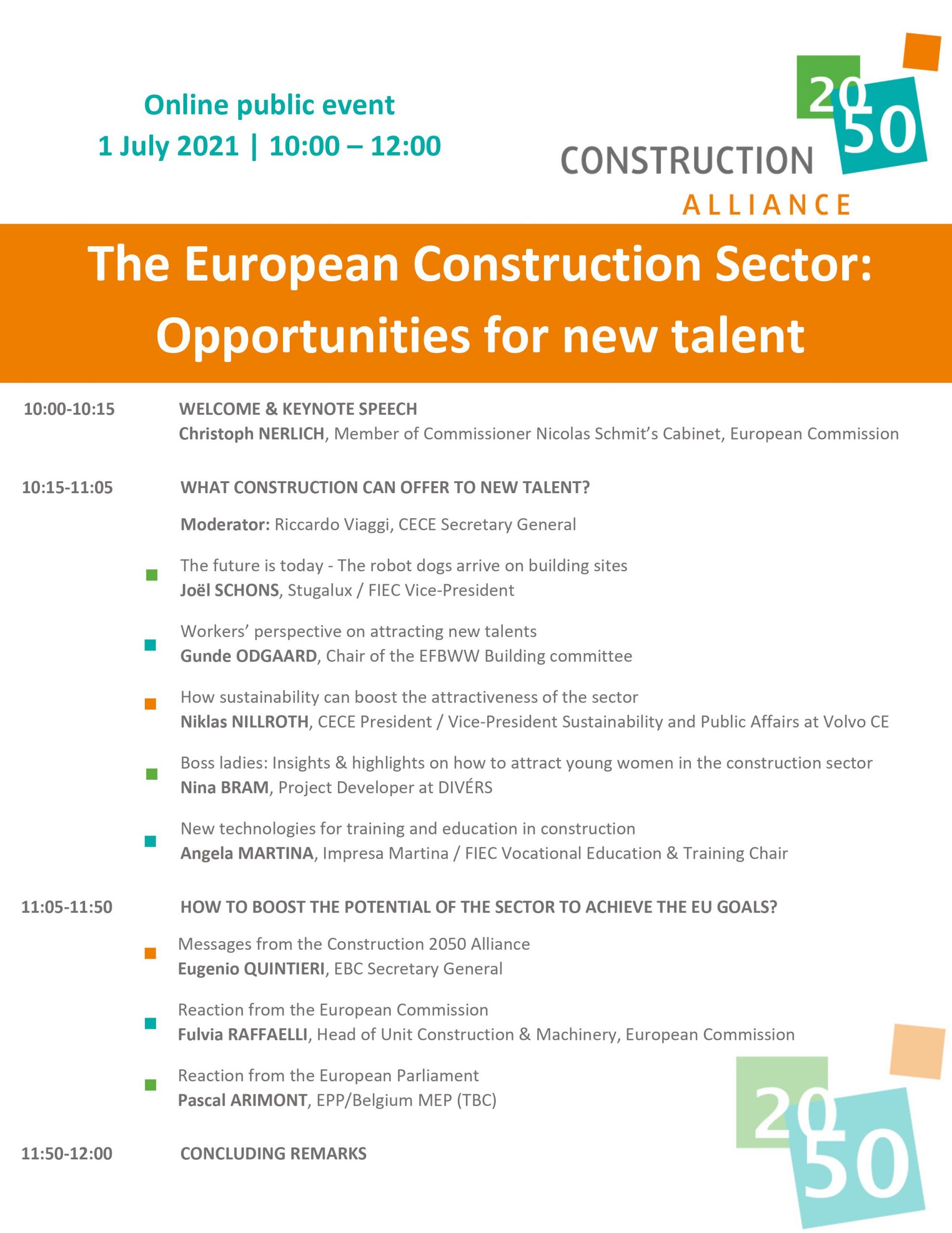 Construction 2050 Alliance – Event ‘Opportunities for new talent’, July 1