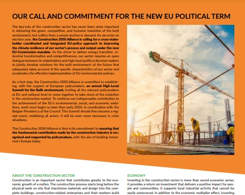 Construction 2050 Alliance publishes its call and commitment for the new EU political term