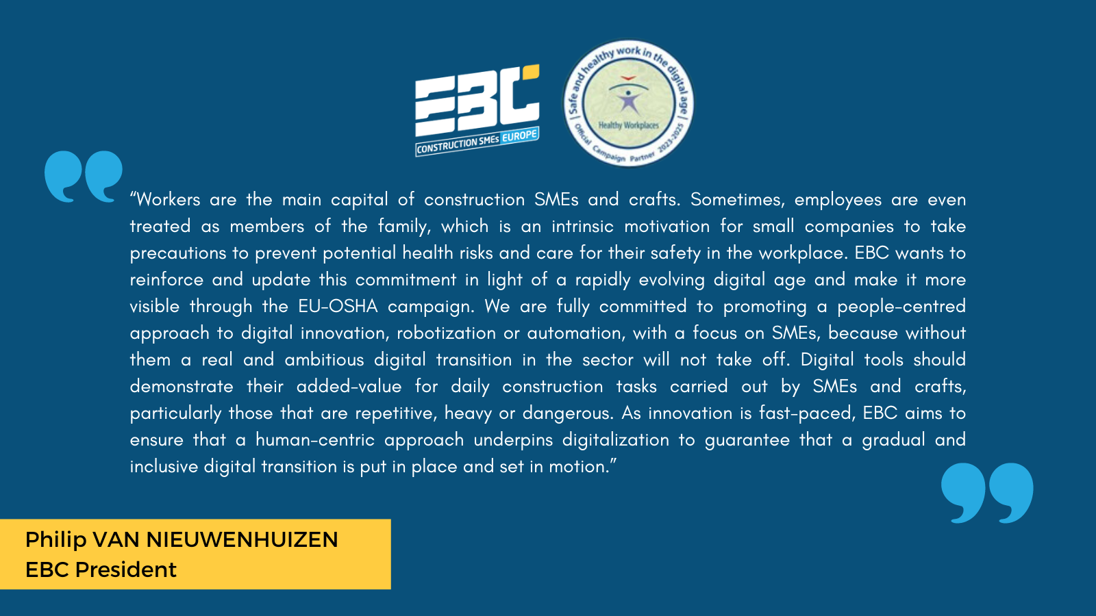 Health & Safety: EBC becomes an official partner of new EU-OSHA campaign Healthy Workplaces campaign