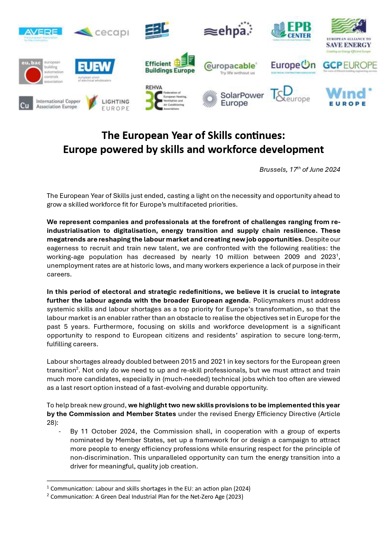 Skills: 18 energy and construction associations team up to put skills challenges high on the new EU agenda