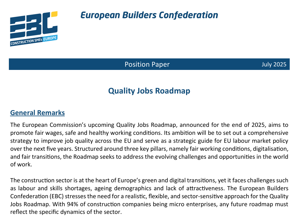Skills: EBC publishes its position on the upcoming EU Quality Jobs Roadmap