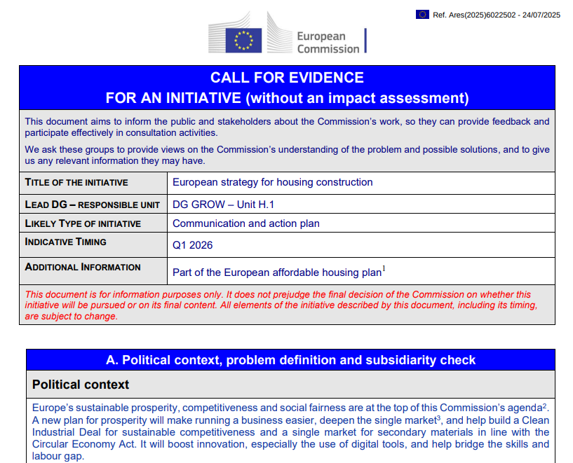 Housing: EBC contributes to the European Commission call for evidence for the European strategy for housing construction